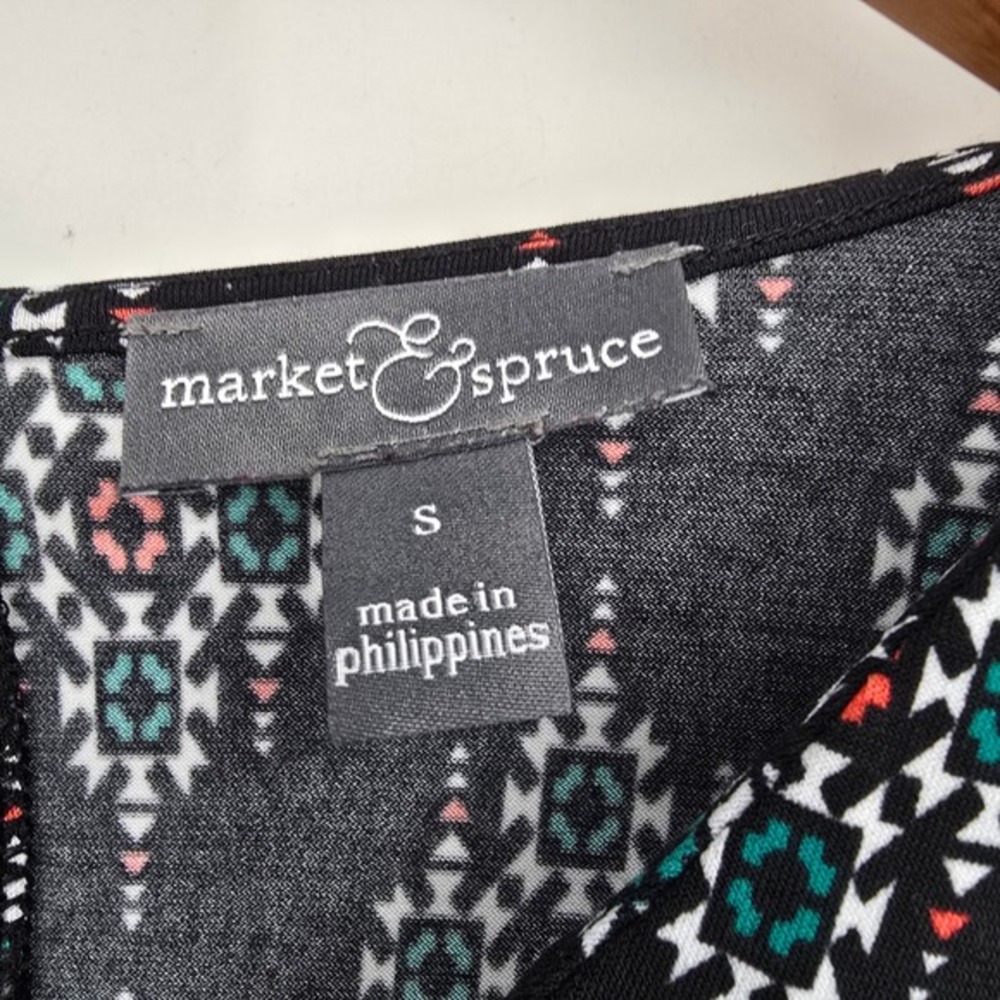 Market & Spruce Womens Black Geometric Tribal Lace Up Romper Small 3/4 Sleeve - Picture 4 of 12